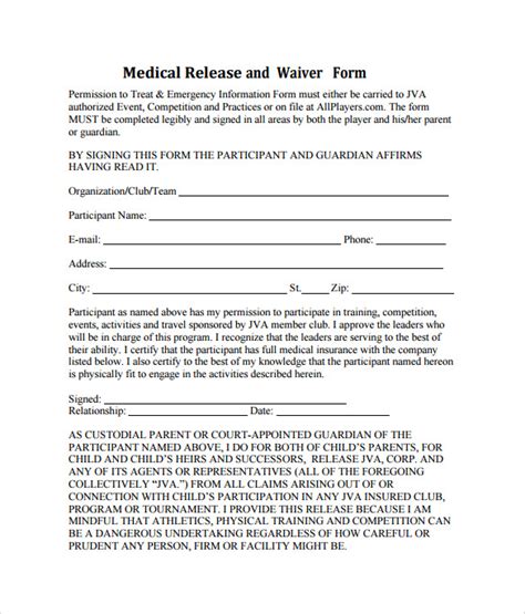 10 Medical Waiver Forms To Download Sample Templates