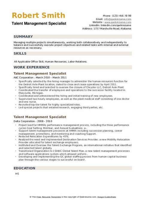 10 Talent Management Specialist Resume Samples Templates For 2025