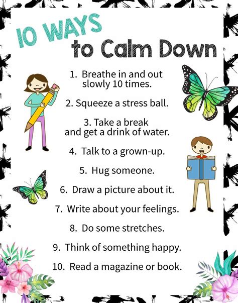 10 Ways To Calm Down Free Printable Poster Mindfulness For Kids