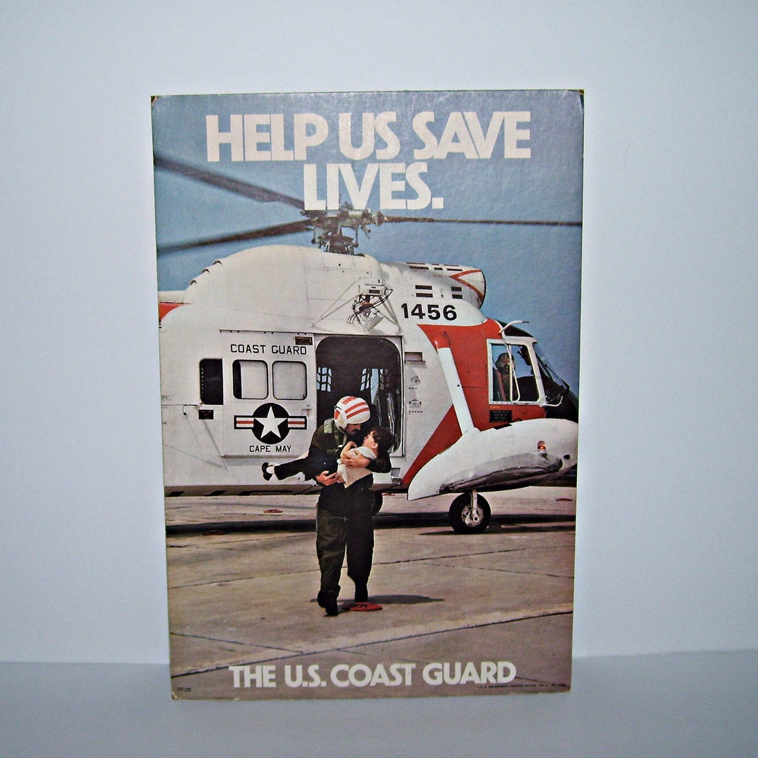 1973 Us Coast Guard Carboard Poster Sign Help Us Save Lives Etsy