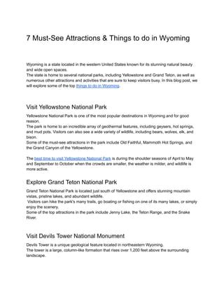 7 Must See Attractions Amp Things To Do In Wyoming Pdf