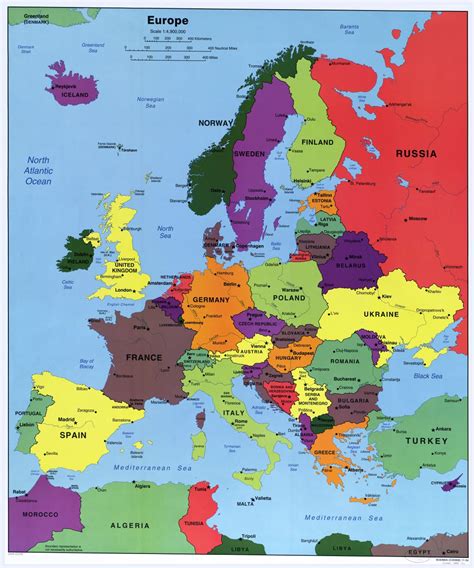 A Large Map Of Europe With All The Major Cities And Their Borders In