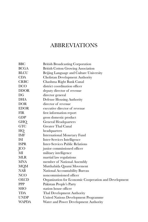 Abbreviations The Military And Denied Development In The Pakistani Punjab