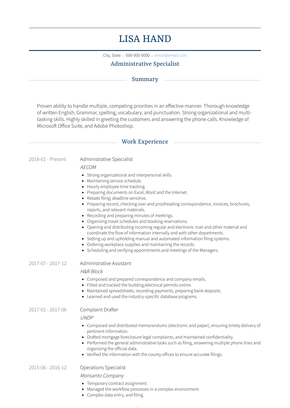 Administrative Specialist Resume Samples Qwikresume