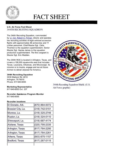 Air Force Recruiting Service Fact Sheet Printable 344Th Recruit