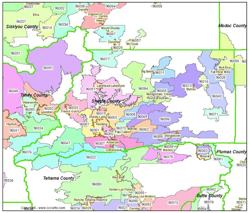 Amazon Com Working Maps Redding Ca Zip Code Map Laminated Office