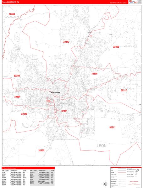 Amazon Com Zip Code Wall Map Of Tallahassee Fl Zip Code Map Laminated Home Kitchen