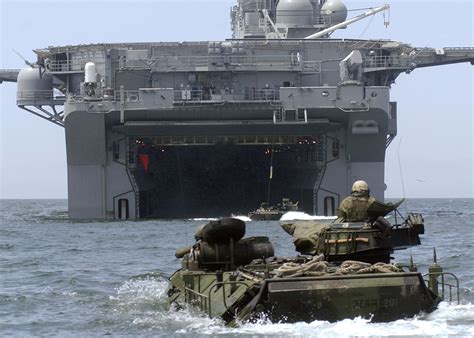 An Aav Or Am Trac Loaded With Marines Making It S Way Back To The