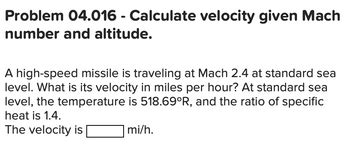 Answered Problem 04 016 Calculate Velocity Given Mach Number And