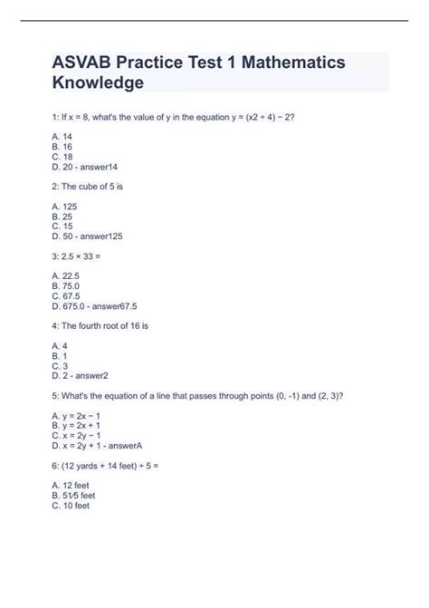 Asvab Practice Test Math