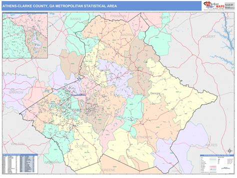 Athens Clarke County Ga Metro Area Zip Code Wall Map Basic Style By