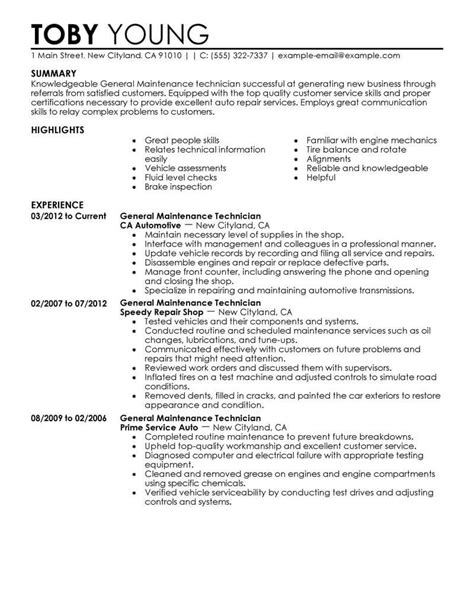 Best General Maintenance Technician Resume Example Livecareer