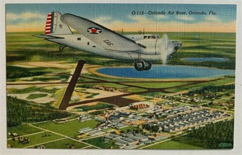 Ca 1941 Fl Postcard Orlando Army Air Base Aircraft Aerial View Vintage