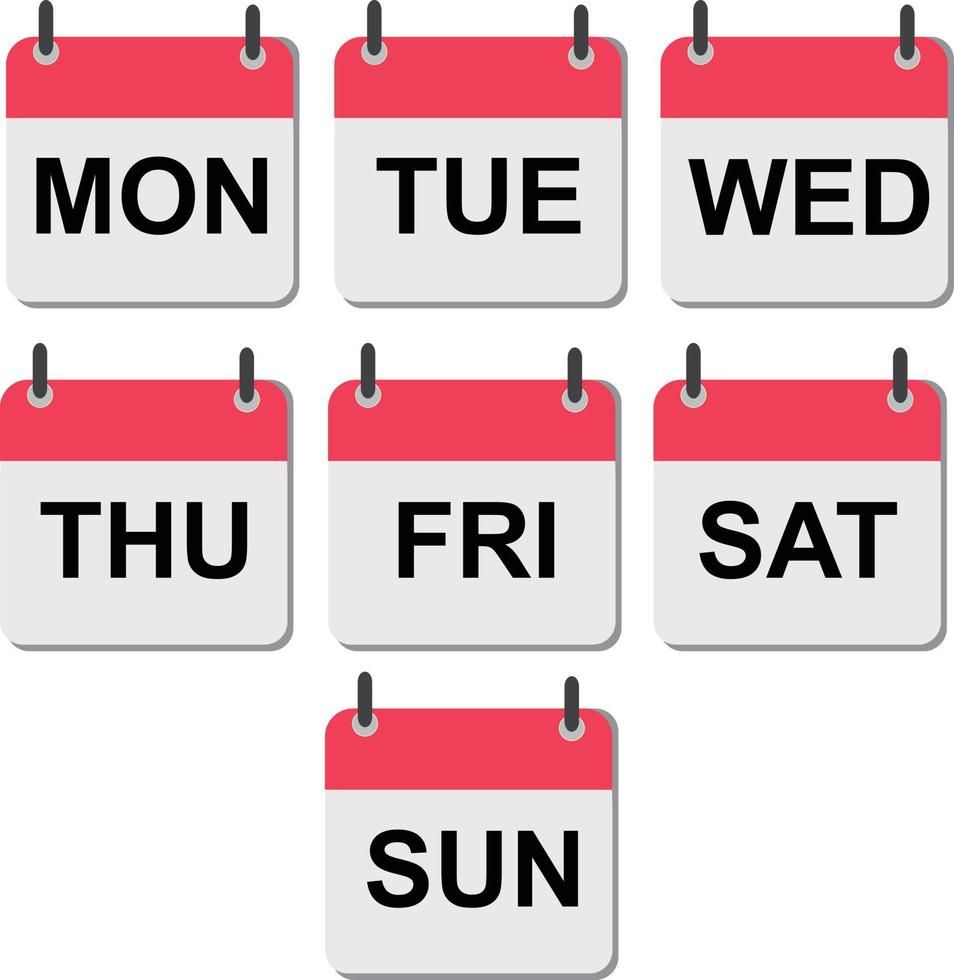 Calendar Icons Monday Tuesday Wednesday Thursday Friday Saturday