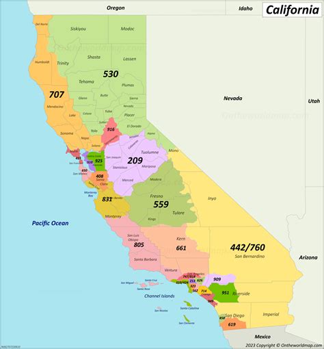 California Area Codes Map Ontheworldmap Com