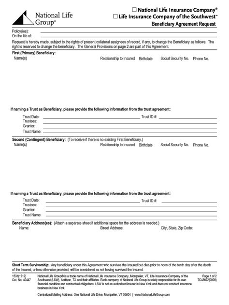 Change Of Beneficiary Form National Life Group Fill Out And Sign Printable Pdf Template