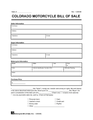 Colorado Motorcycle Bill Of Sale Form Legal Templates