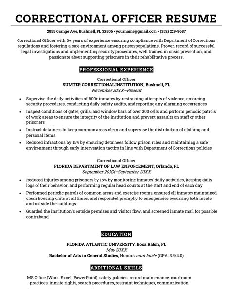 Correctional Officer Resume With Job Description Duties