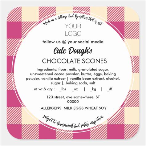 Cottage Food Label Template Sticker Zazzle