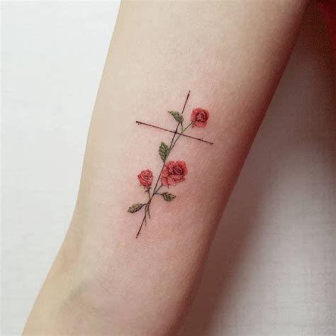 Cross Rose Lettering Kakao Raintattoo Tatuagem Feminina Para Amigas