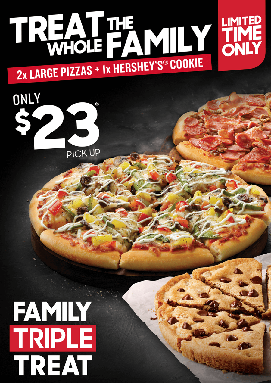 Deal Pizza Hut 23 Family Triple Treat 2 Large Pizzas Amp Hershey Amp 39 S Cookie Frugal Feeds