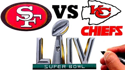 Drawing The Nfl Superbowl 54 Liv Chiefs 49Ers Logos Youtube