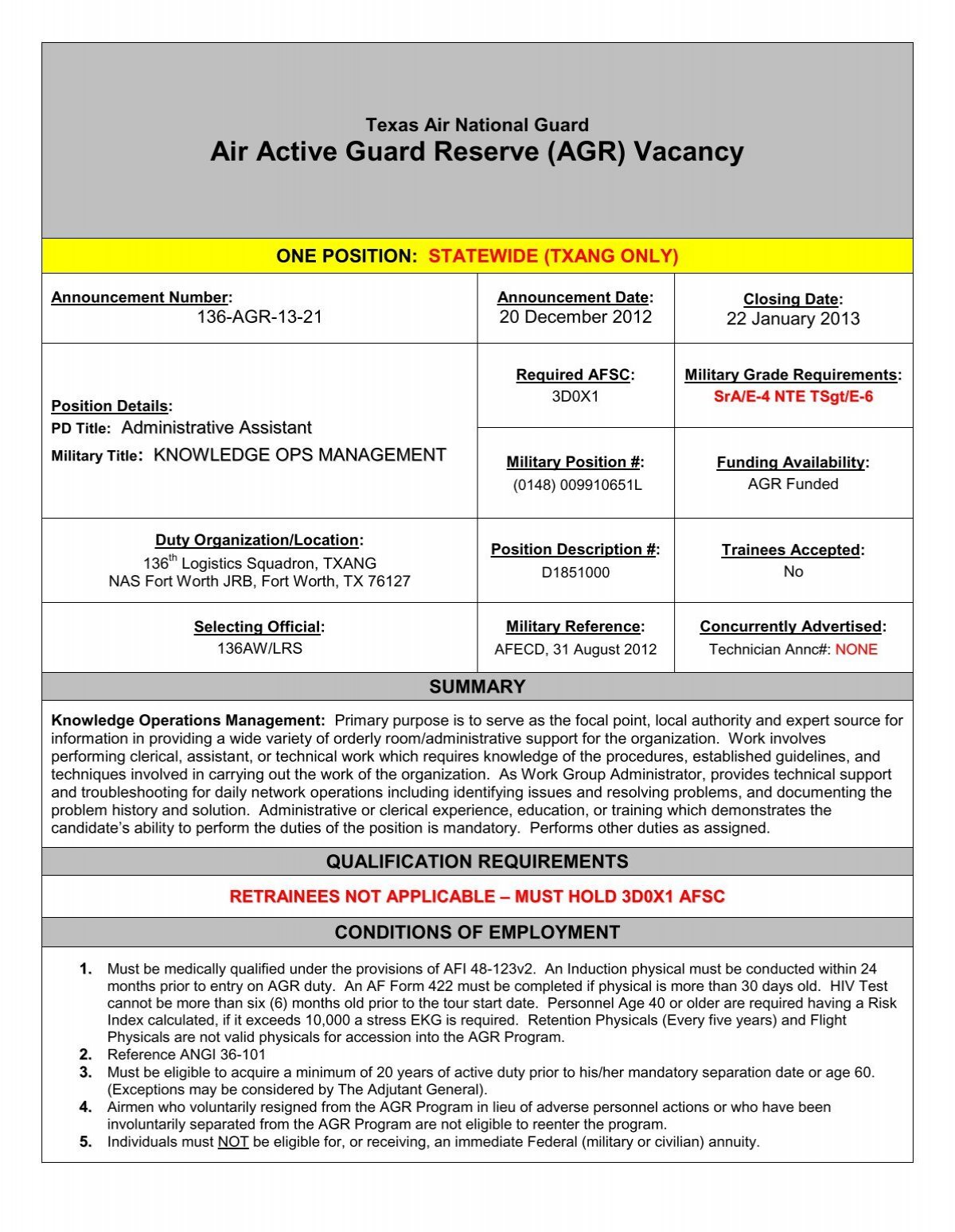 Fillable Online Active Guard Reserve Agr Announcement 23 Af 22 Fax