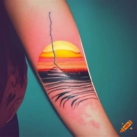 Fine Line Sunset Tattoo Design On Craiyon