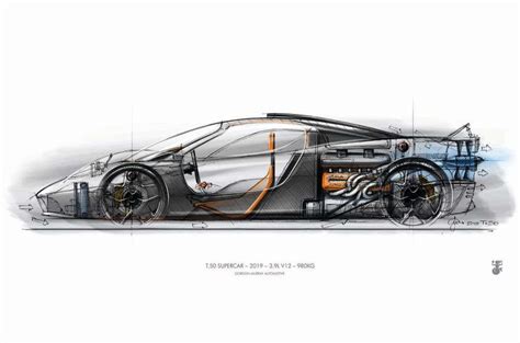 First Design Sketch Of Gordon Murray S T50 Hypercar Specs Details