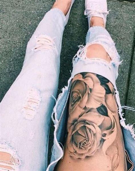 Floral Rose Flower Top Of Thigh Leg Tattoo Ideas At Mybodiart Com