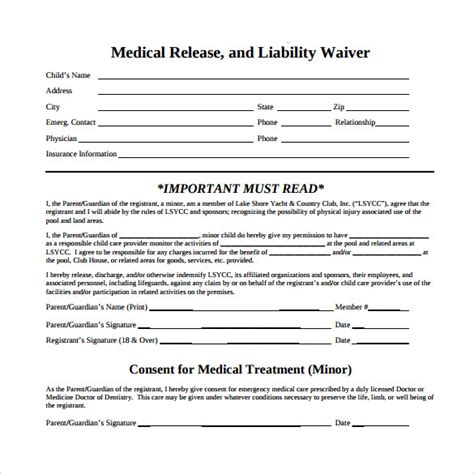 Free 10 Medical Waiver Forms In Pdf Ms Word