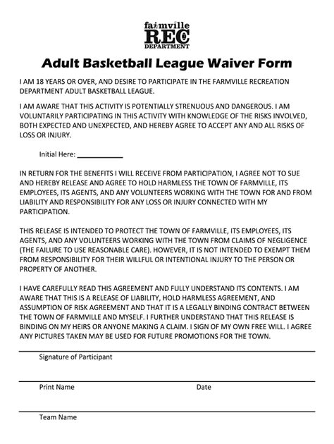 Free 6 Basketball Waiver Forms In Pdf