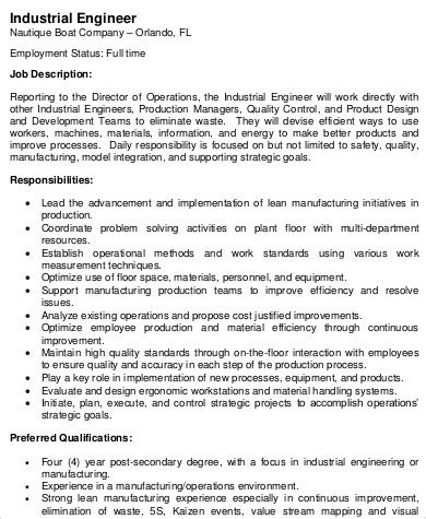 Free 8 Industrial Engineer Job Description Samples In Ms Word Pdf