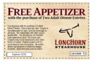 Free Appetizer With Your Entrees At Longhorn Steakhouse Longhorn