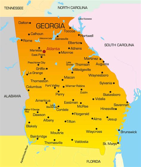 Georgia Map With Cities And Towns United States Map