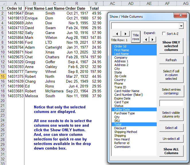 Hide Columns Assistant For Microsoft Excel