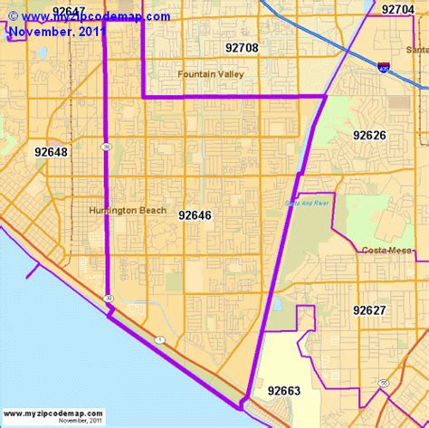 Huntington Beach California Zip Code Wall Map Red Line Style By