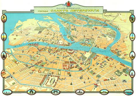 Illustrated Map Of St Petersburg Russia In Early 1910S Petersburg