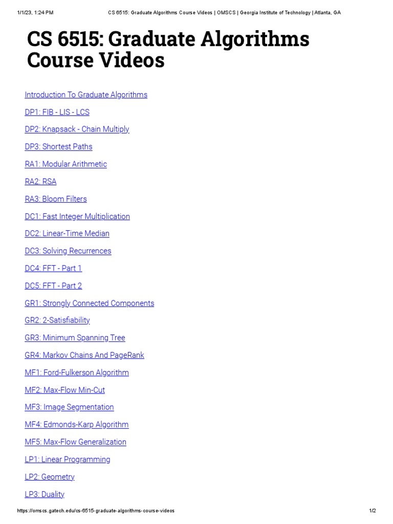 Introduction To Graduate Algorithms Omscs