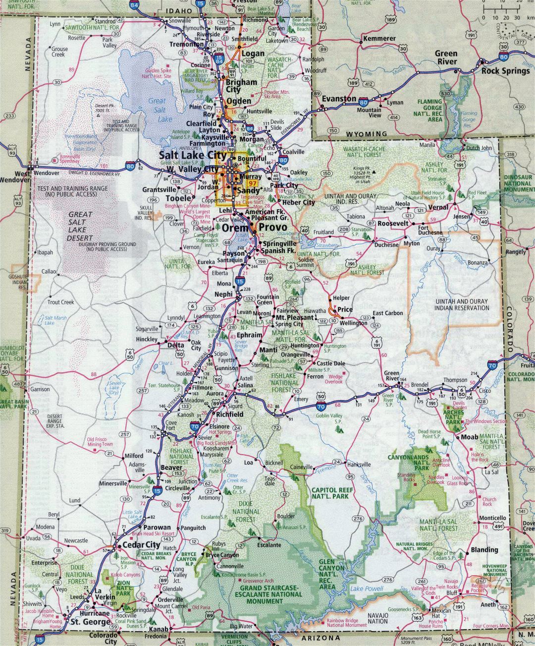 Large Detailed Roads And Highways Map Of Utah State With All Cities Utah State Usa Maps Of