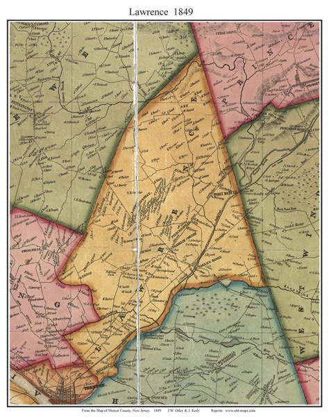 Lawrence Township New Jersey 1849 Old Town Map Custom Print Mercer