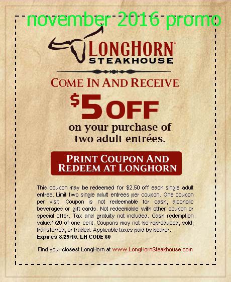 Longhorn Steakhouse Coupon Code November