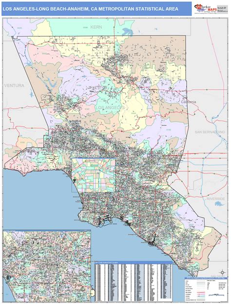 Los Angeles Long Beach Anaheim Ca Metro Area Zip Code Wall Map Basic