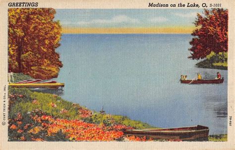 Madison On The Lake Ohio Row Boat Waterfront Greeting Antique Postcard