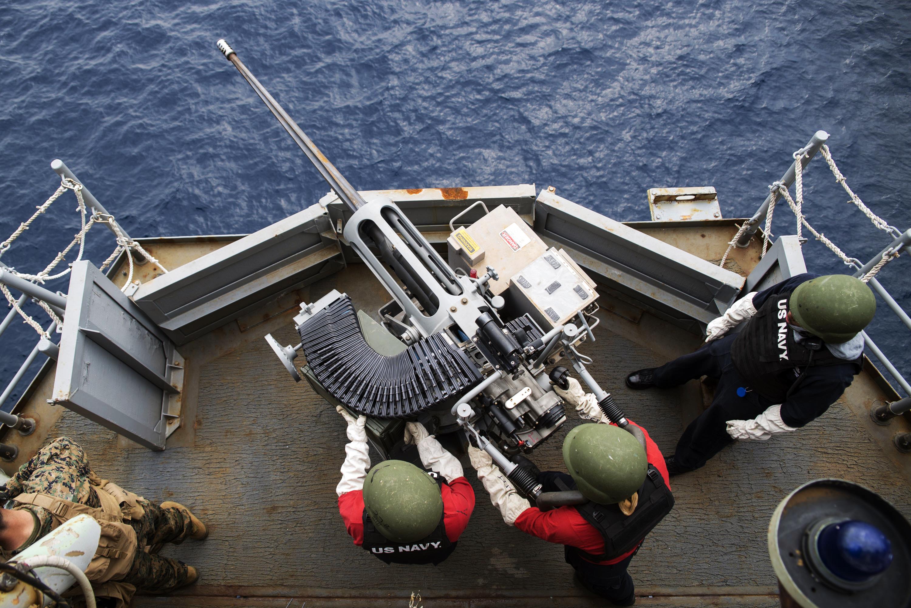 Mk 38 25Mm Chain Gun Aboard The Guided Missile Destroyer Uss Mcfaul