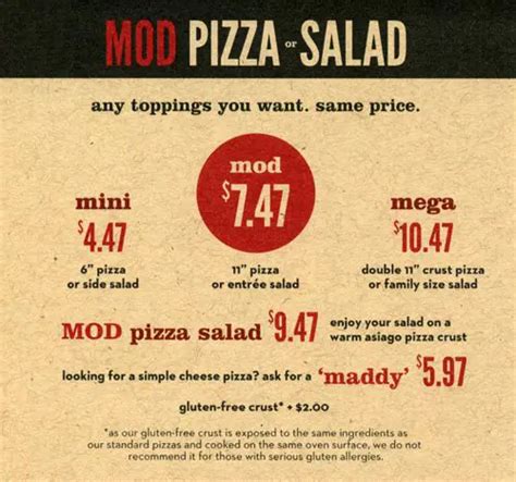 Mod Pizza Menu Menu For Mod Pizza Downtown Seattle Urbanspoon Zomato