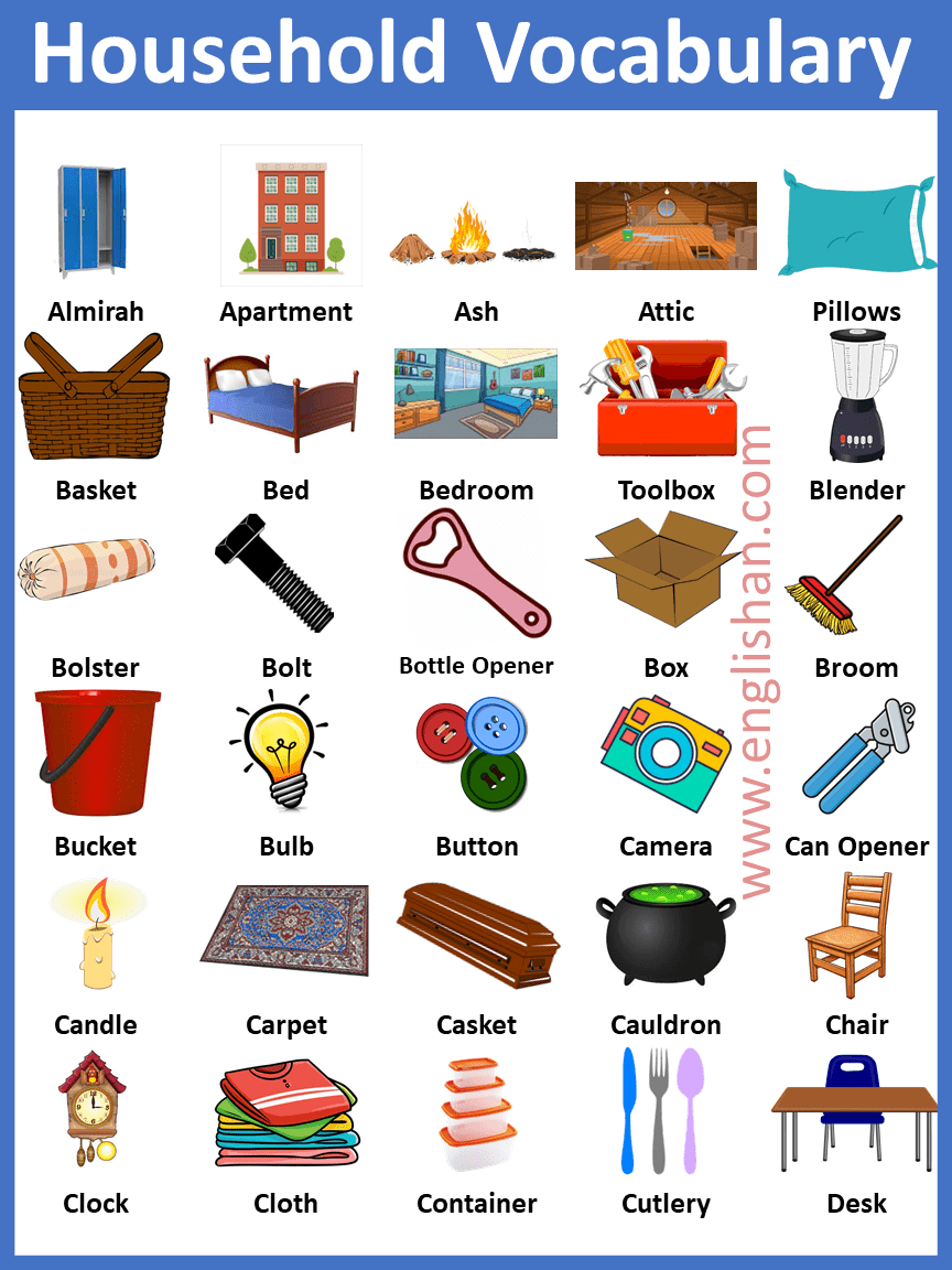 Names Of Household Items Household Items Names In English