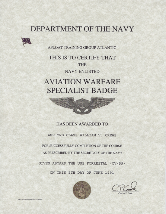 Navy Aviation Warfare Specialist Certificate