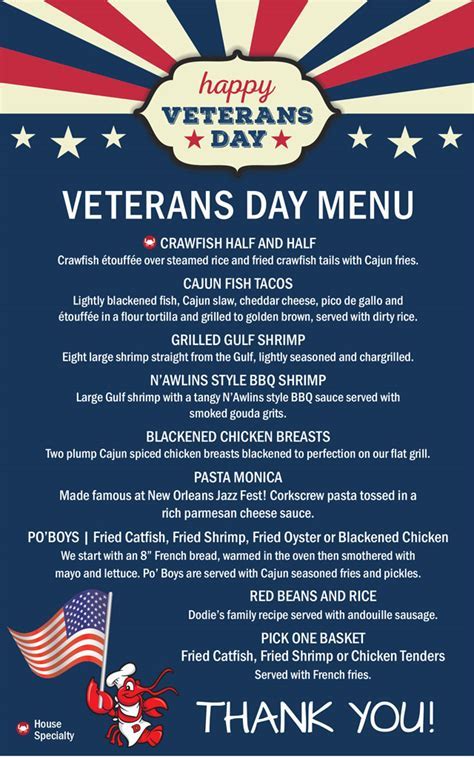 Old Chicago Verterans Day Menu