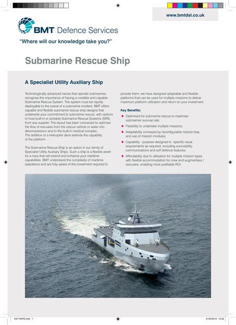 Pdf Salvas Submarine Rescue Shipdatasheet Bmt Defence Services